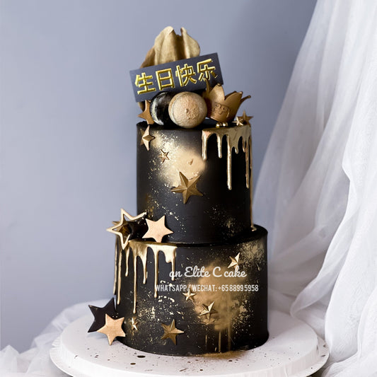 Black Gold Themed Cake: Midnight Majesty Cake