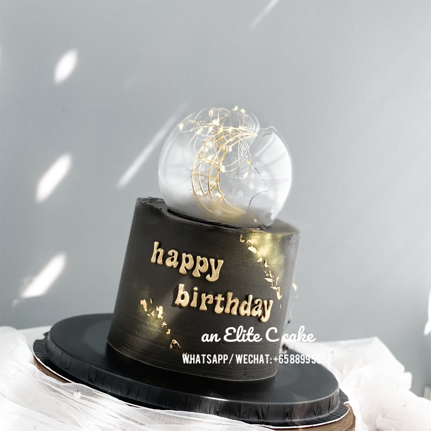 Black Gold Cake with Golden Moon in a Crystal Ball