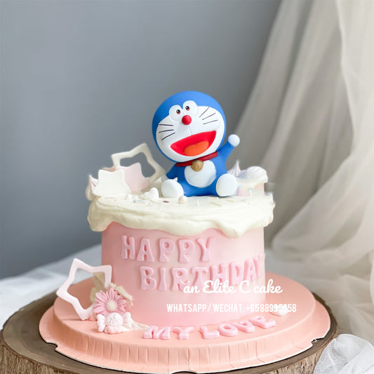 Cartoon Blue Cat Inspired Cake: Hello World