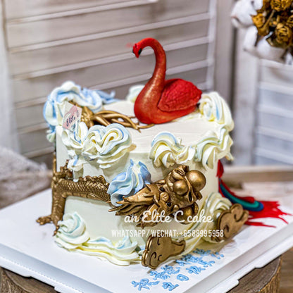 Chinese Tradition Themed Celebration Cake: Dragon and Phoenix