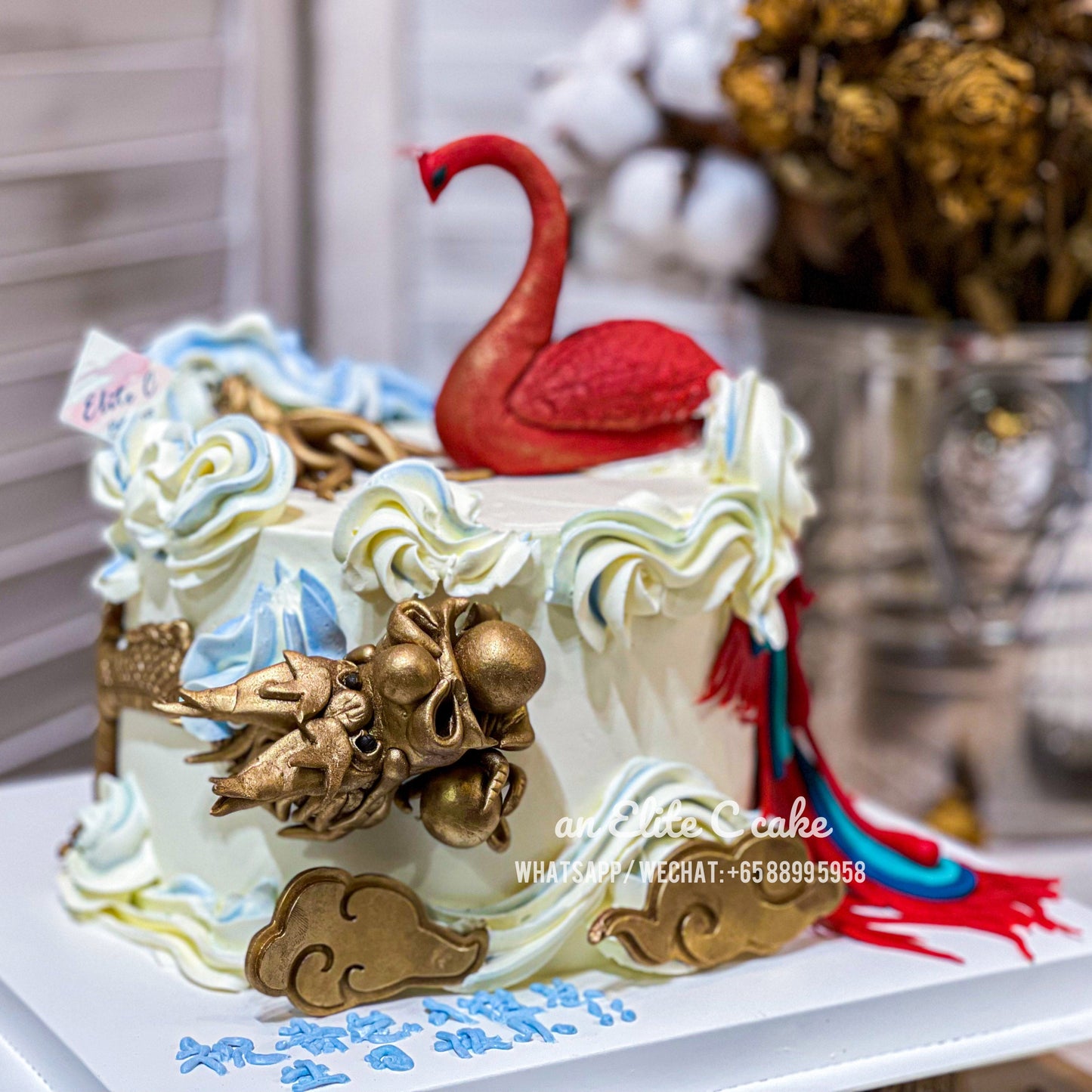 Chinese Tradition Themed Celebration Cake: Dragon and Phoenix