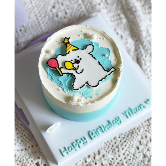 Cartoon Inspired Hand Drawing Cake: White Puppy