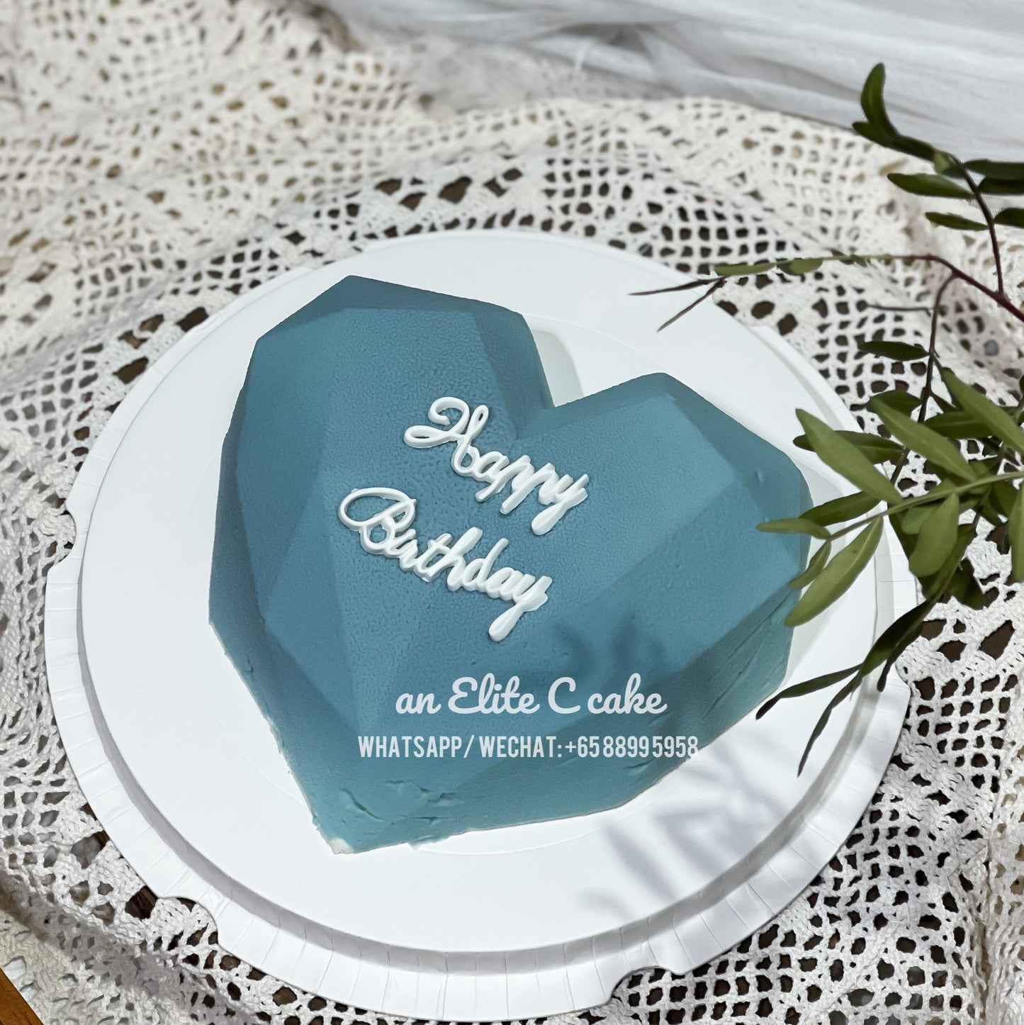 Blue Color Heart Shaped Mousse Cake