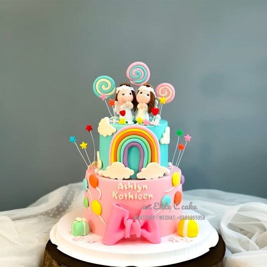 Rainbow Themed Cake: Twin Angels' Rainbow Dream