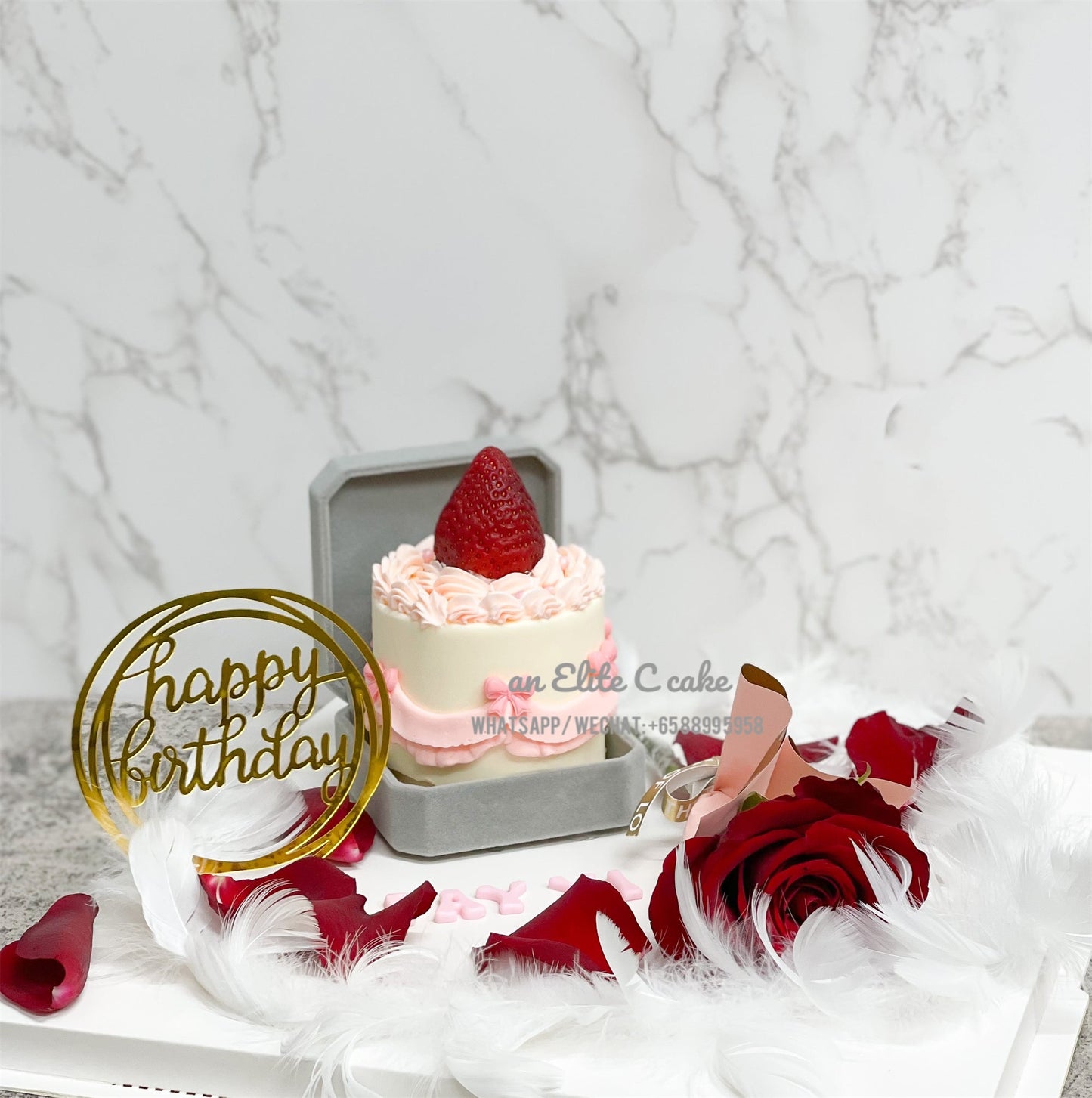 Ring Box Cake: Petal & Feather